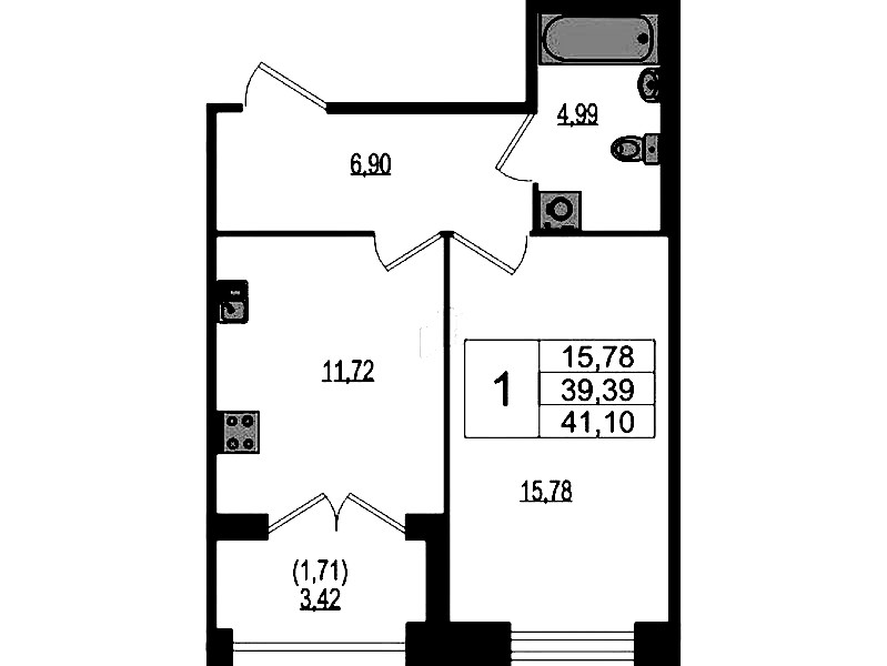 1-комнатная квартира 41.1 м², 1/4 эт., ЖК «Ranta Residence»